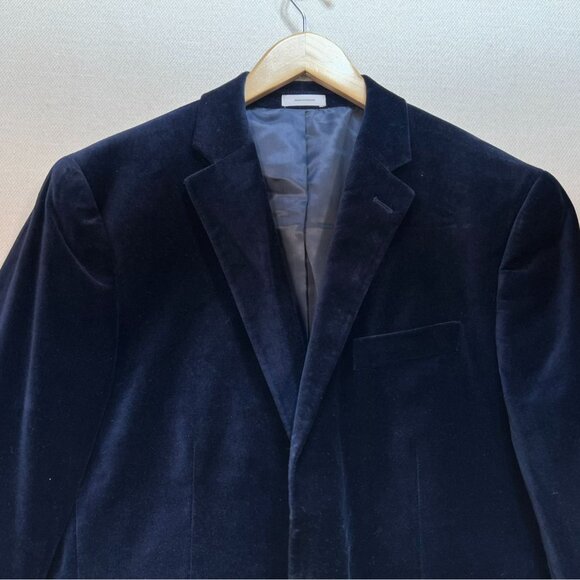 J. Ferrar Mens Velvet Coat Blazer Jacket Size 44R Navy Slim Fit Double Button - Picture 5 of 12